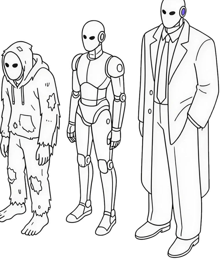A lineup of characters